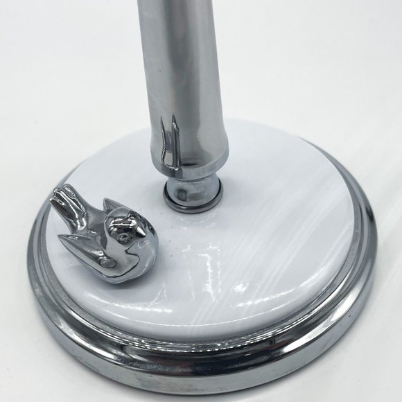 Chrome Bird on White Base Double Sided Magnification Makeup Desk Top Mirror - Picture 2 of 6